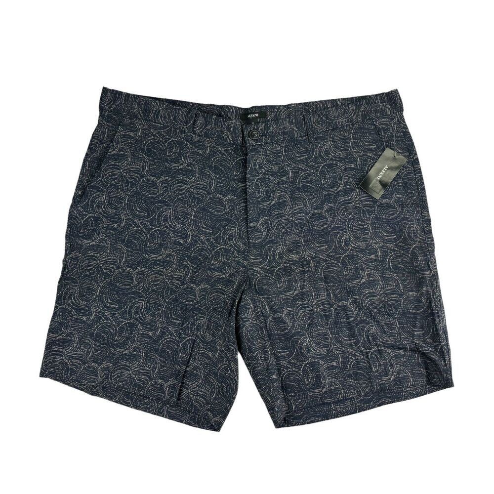 Alfani Mens Geo Print Stretch Linen Rayon Shorts Navy Blue 38